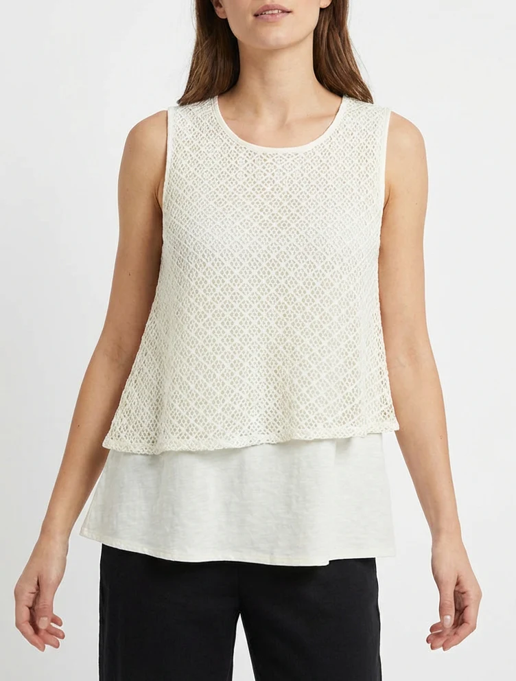 Top droit sans manches en crochet - Écru