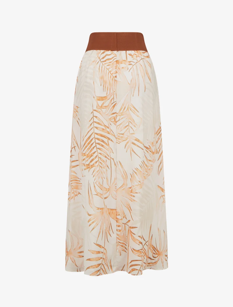 Jupe longue imprimé feuillage - Beige