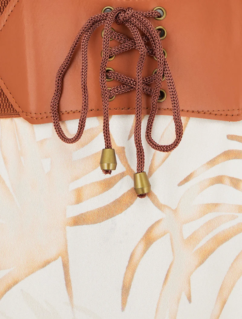 Jupe longue imprimé feuillage - Beige