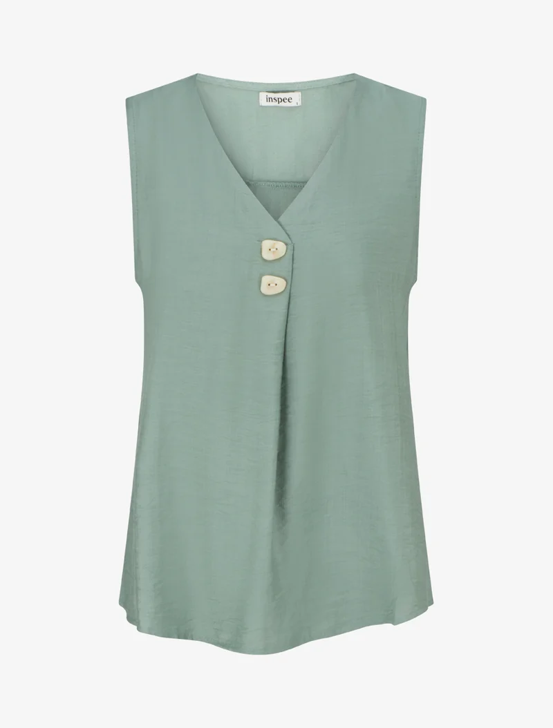 Top sans manches à col V boutonné - Vert clair