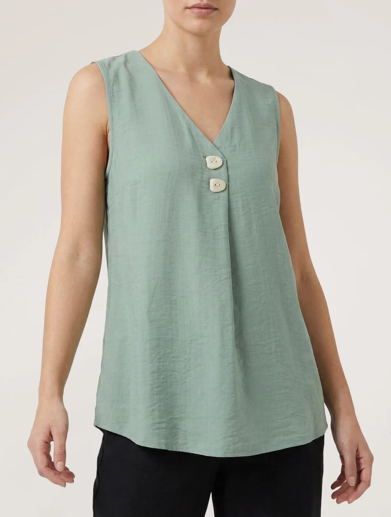 Top sans manches à col V boutonné - Vert clair