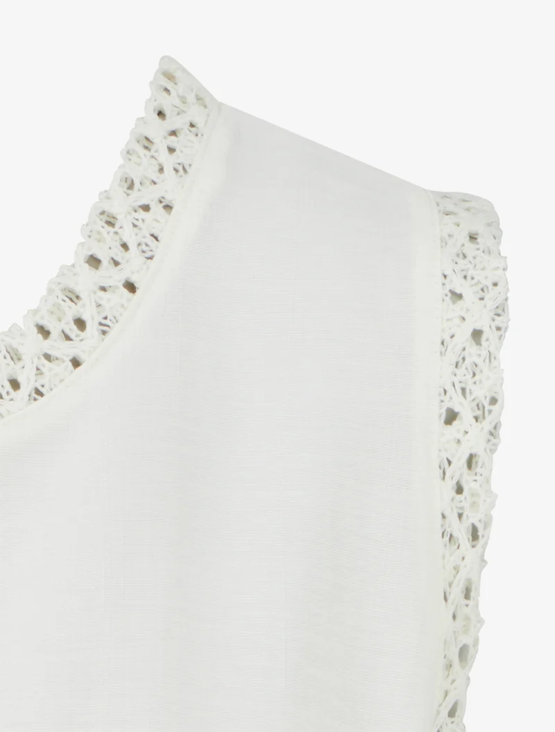 Top sans manches droit à poche en crochet - Écru