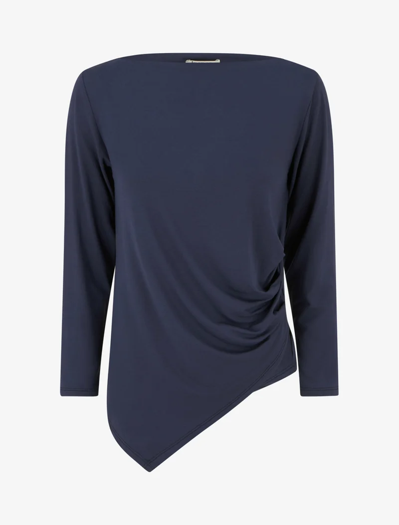 Top uni asymétrique à col rond - Marine