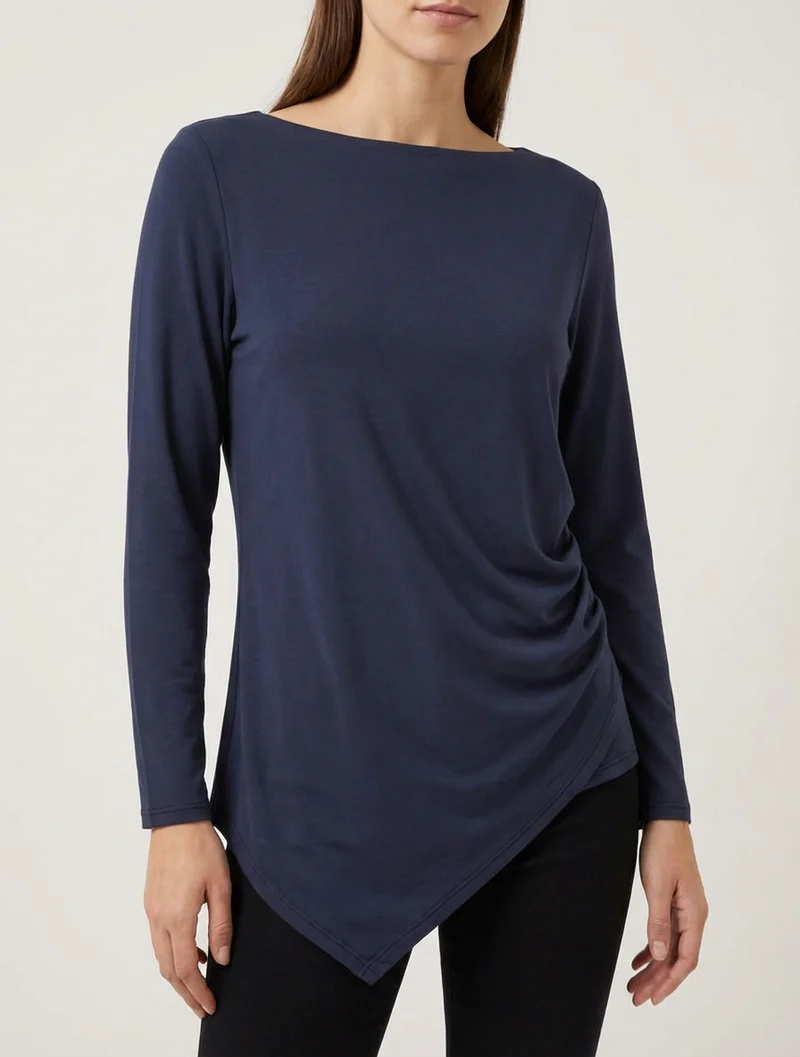 Top uni asymétrique à col rond - Marine