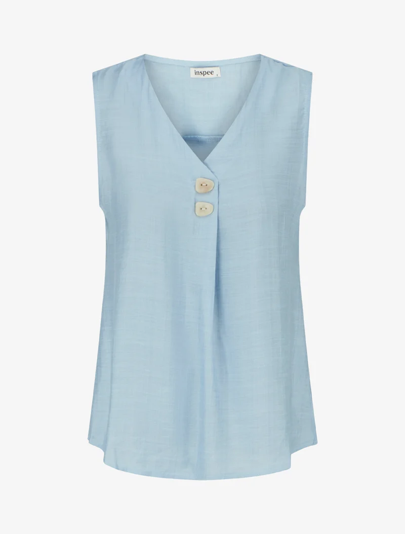 Top sans manches à col V boutonné - Bleu ciel