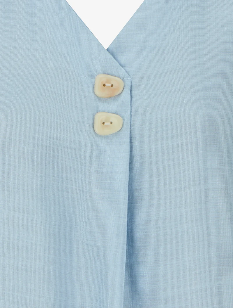 Top sans manches à col V boutonné - Bleu ciel