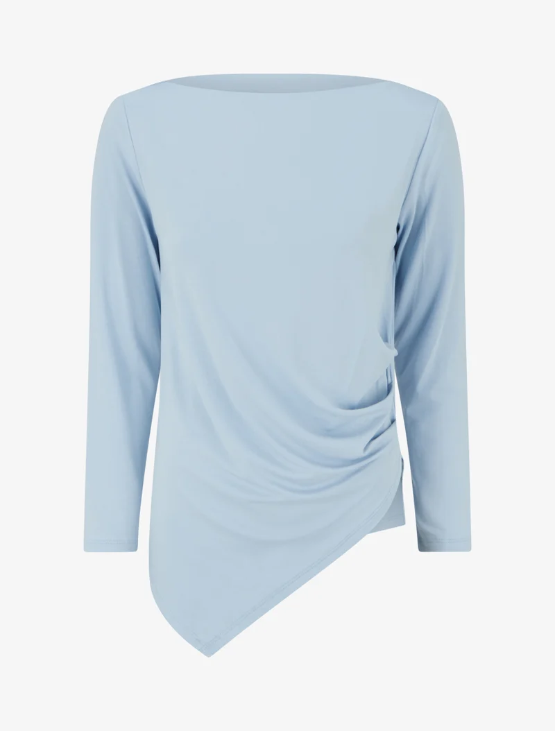 Top uni asymétrique à col rond - Bleu ciel