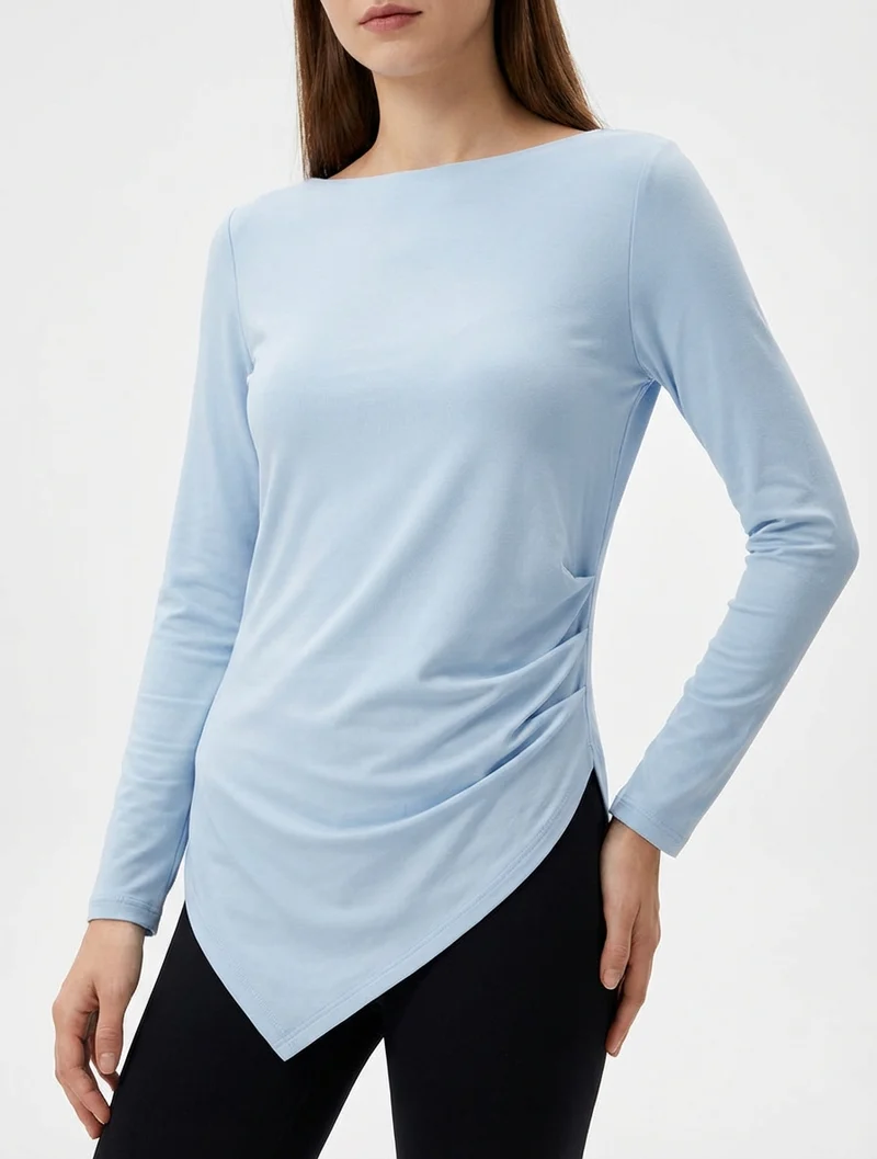 Top uni asymétrique à col rond - Bleu ciel