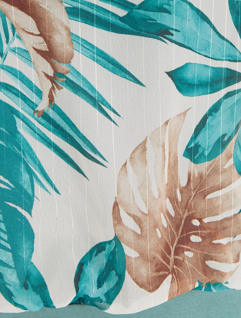 Top boule manches courtes imprimé tropical - Turquoise