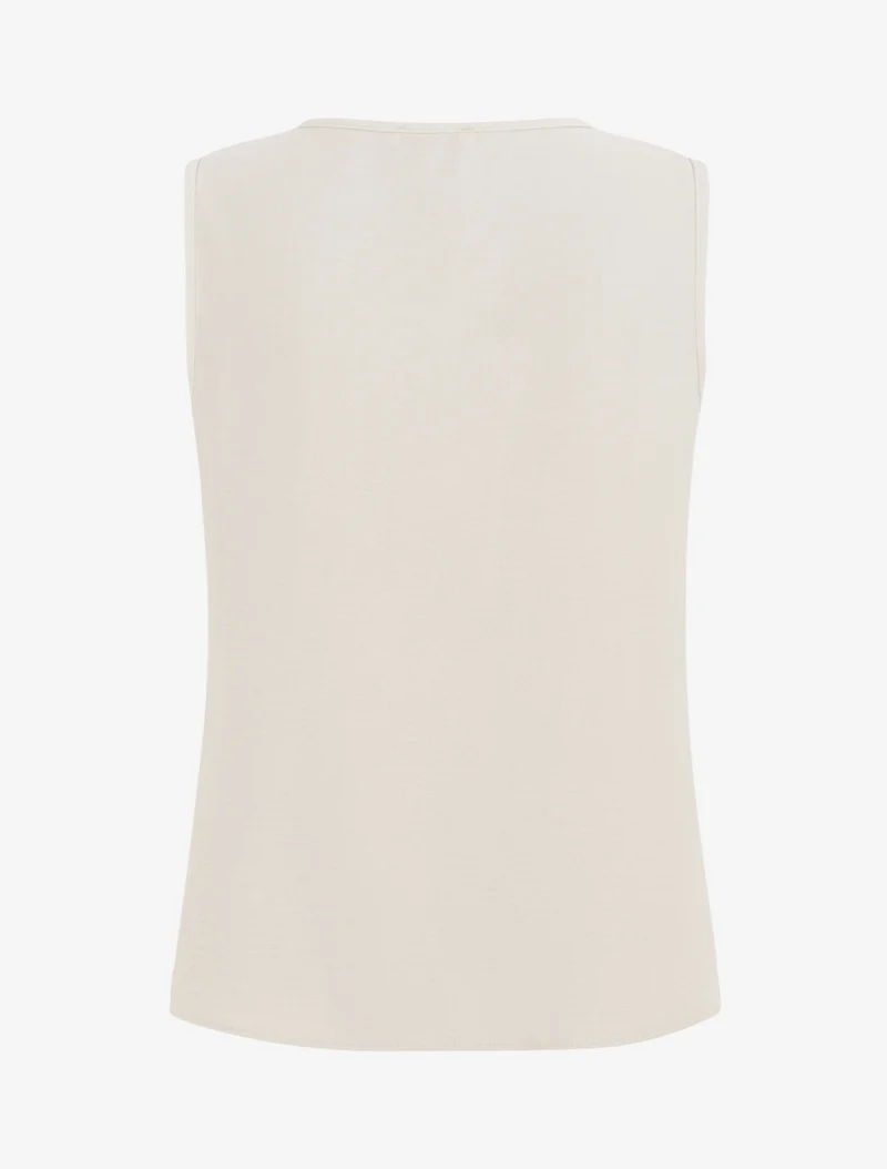 Top droit uni à col rond bijou - Beige