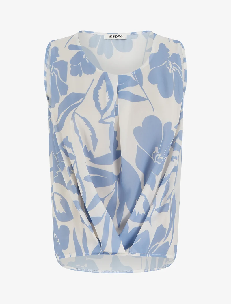 Top en voile imprimé floral - Bleu ciel