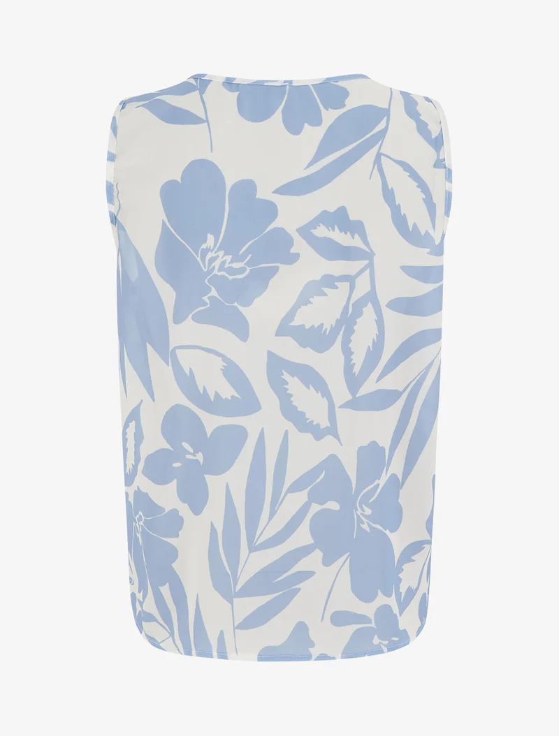 Top en voile imprimé floral - Bleu ciel