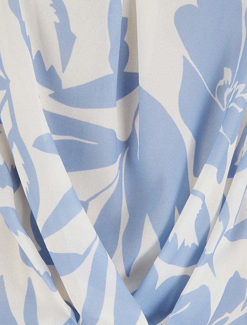 Top en voile imprimé floral - Bleu ciel