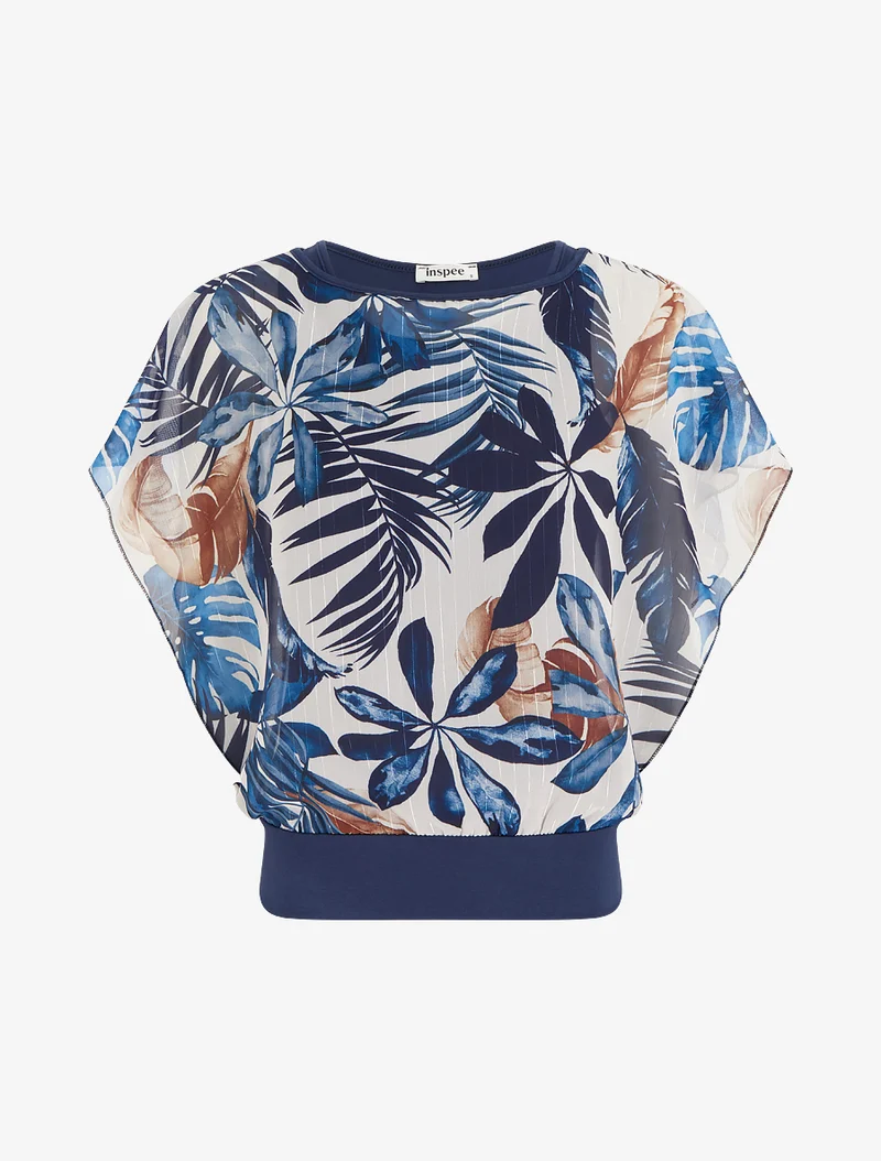 Top boule manches courtes imprimé tropical - Marine