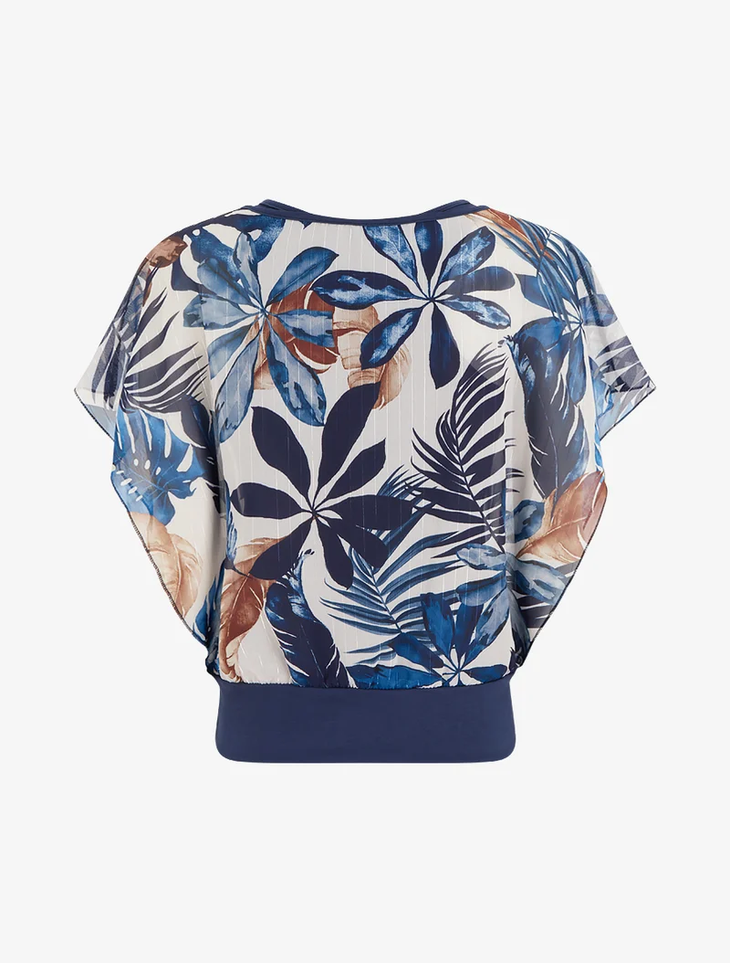Top boule manches courtes imprimé tropical - Marine