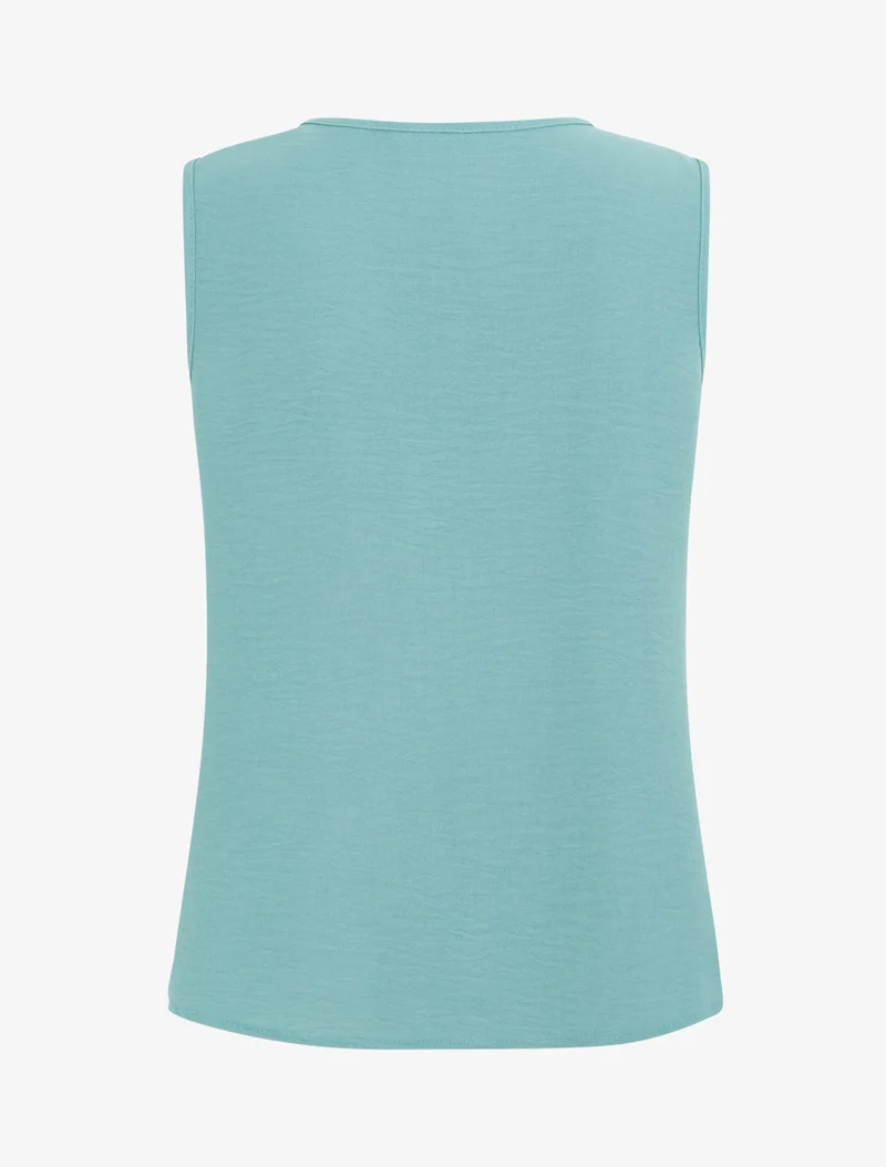 Top droit uni à col rond bijou - Turquoise