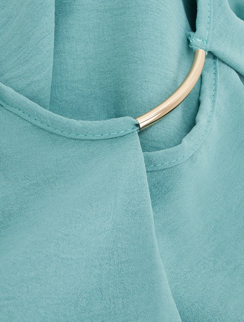 Top droit uni à col rond bijou - Turquoise