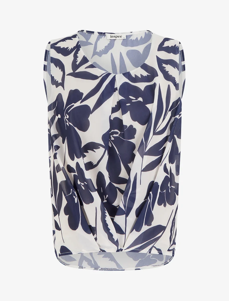 Top en voile imprimé floral - Marine