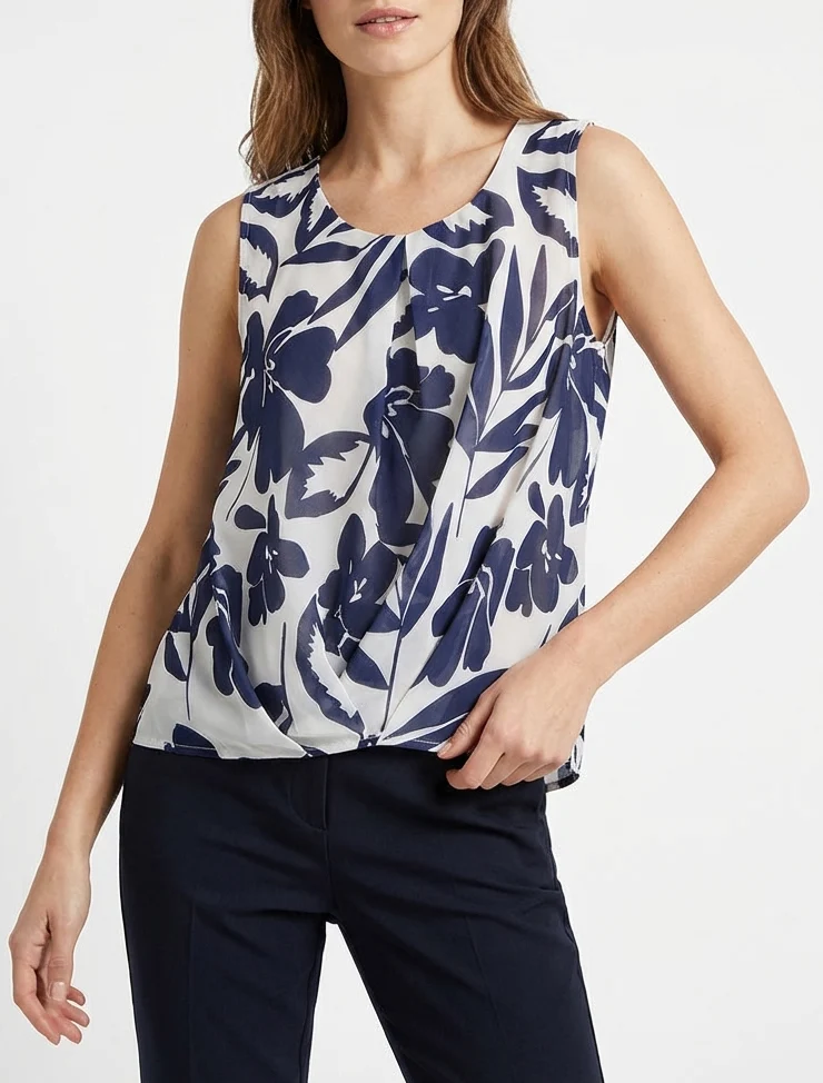 Top en voile imprimé floral - Marine