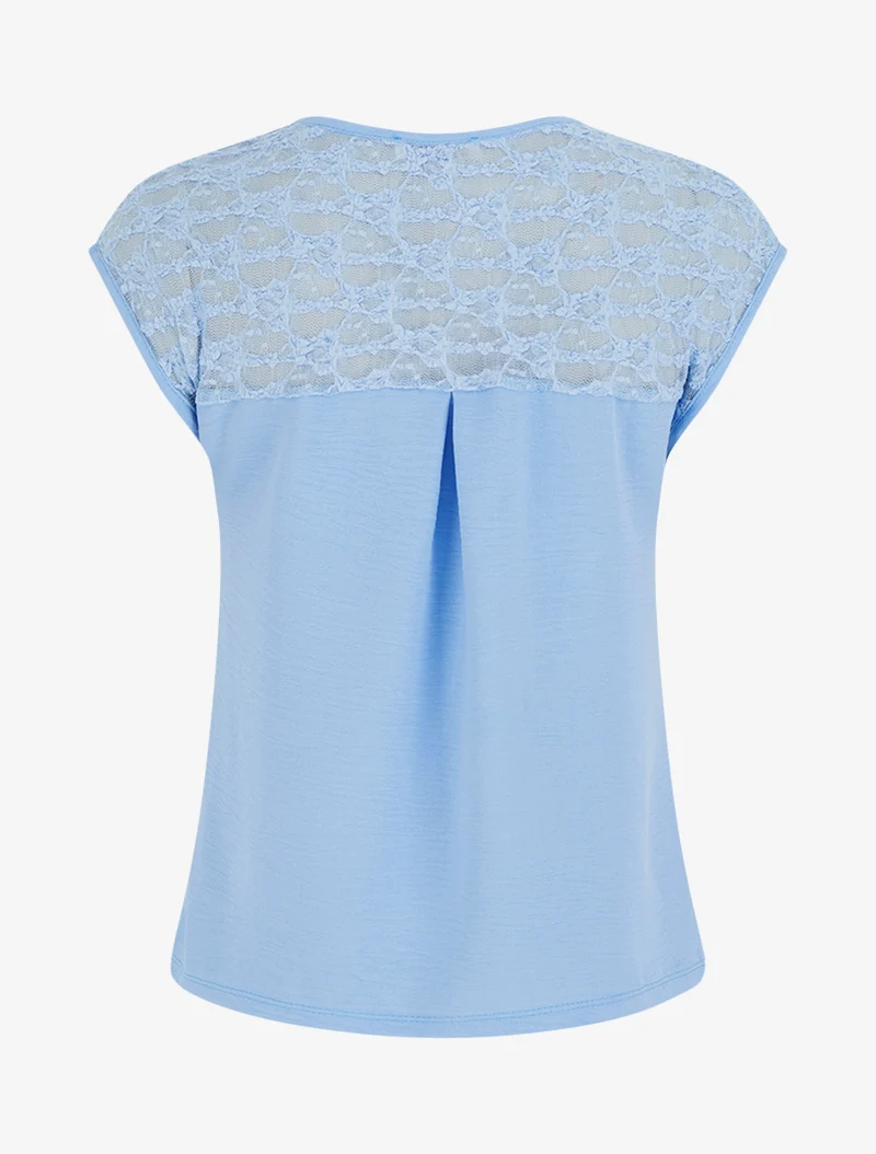 Top droit à zip et dentelle - Bleu ciel
