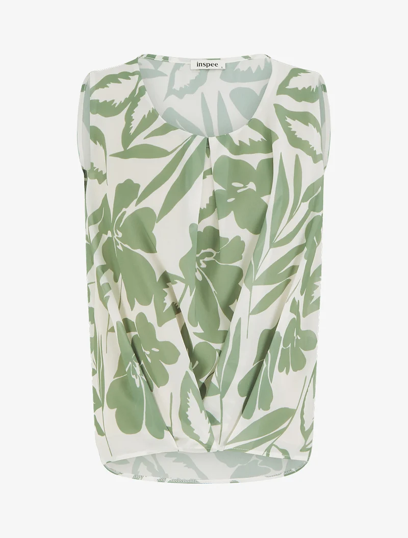 Top en voile imprimé floral - Kaki