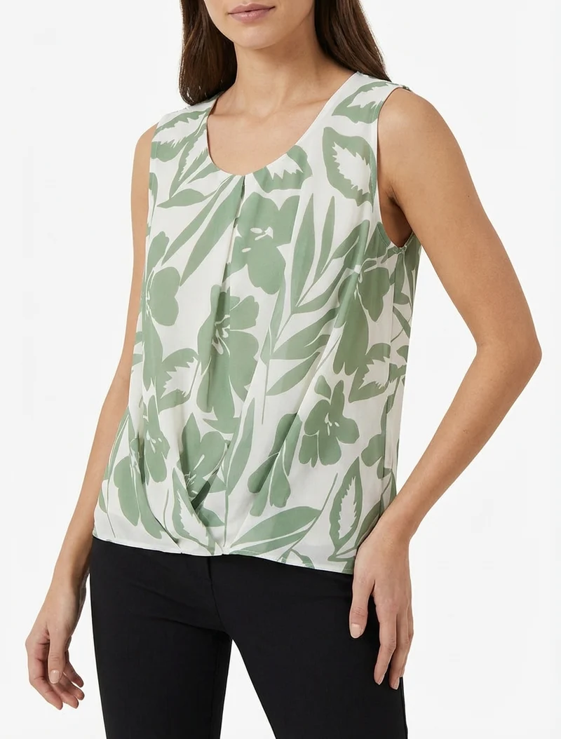 Top en voile imprimé floral - Kaki