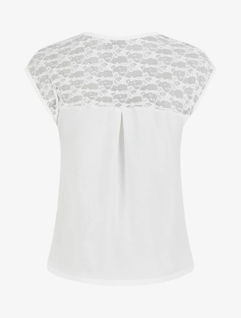 Top droit à zip et dentelle - Blanc