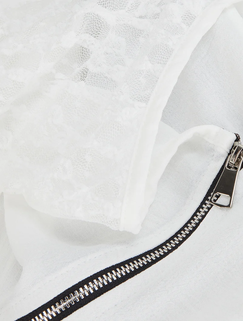 Top droit à zip et dentelle - Blanc