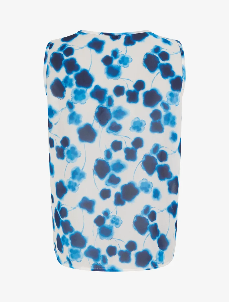 Top en voile imprimé tacheté - Bleu