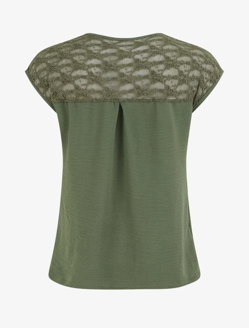 Top droit à zip et dentelle - Kaki