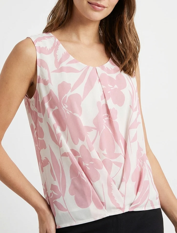 Top en voile imprimé floral - Rose