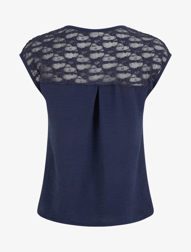 Top droit à zip et dentelle - Marine