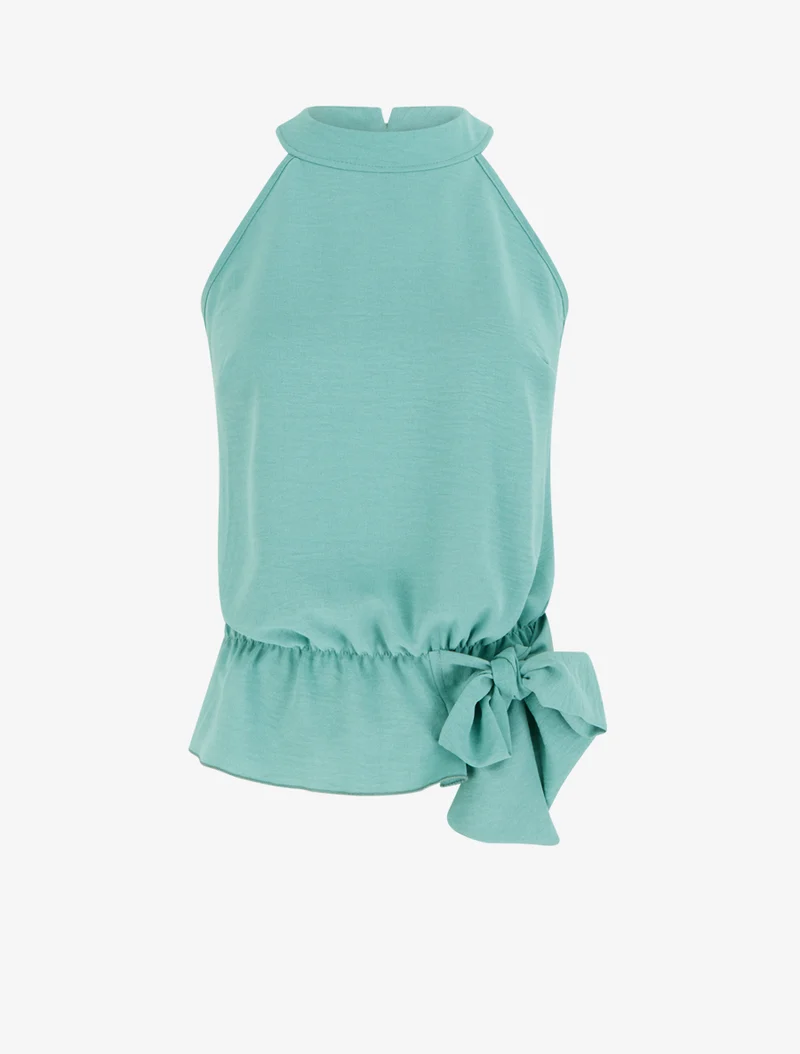 Top à col américain et noeud - Turquoise