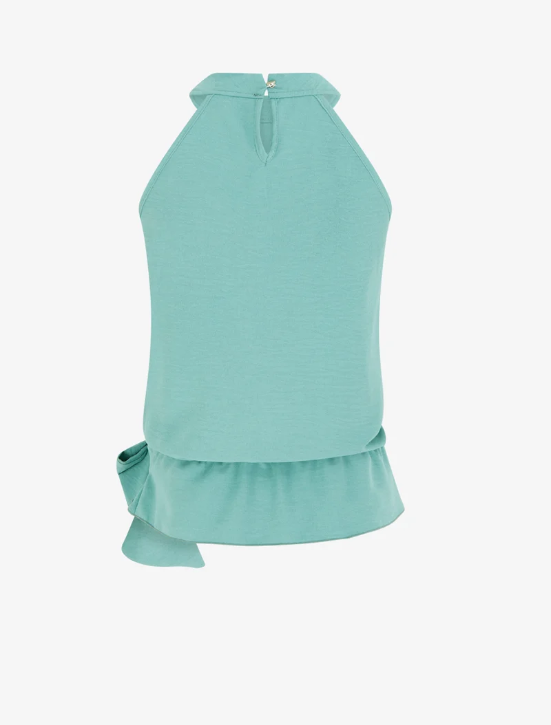 Top à col américain et noeud - Turquoise