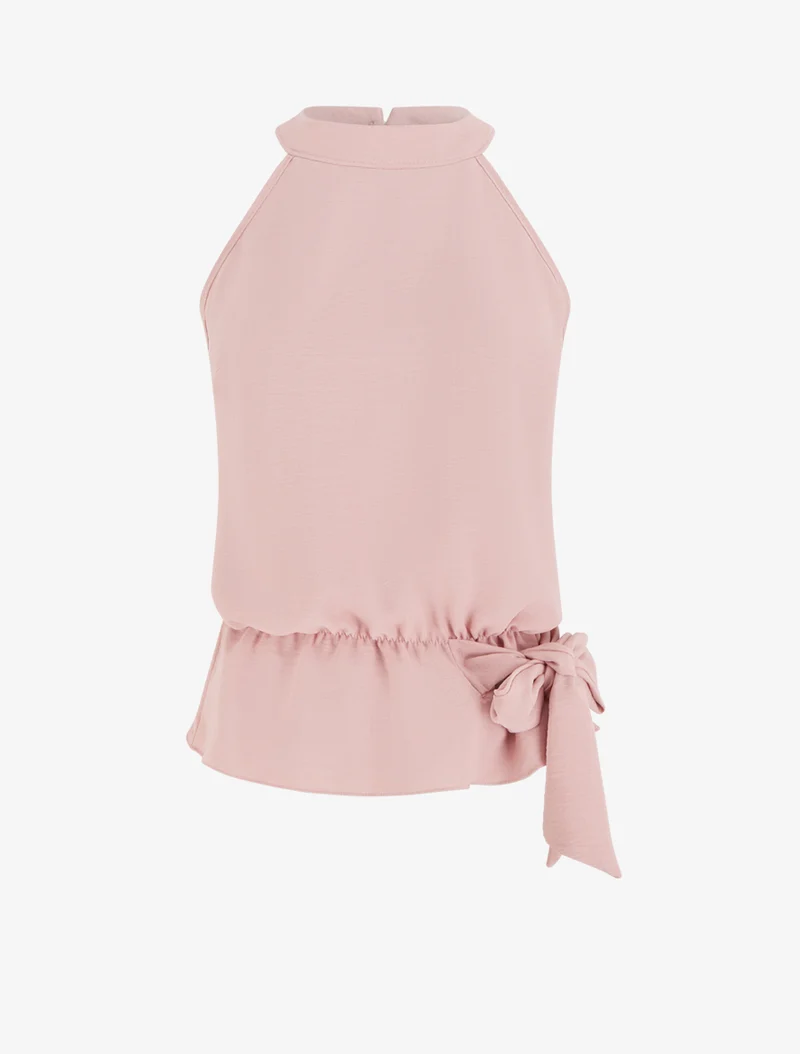 Top à col américain et noeud - Rose