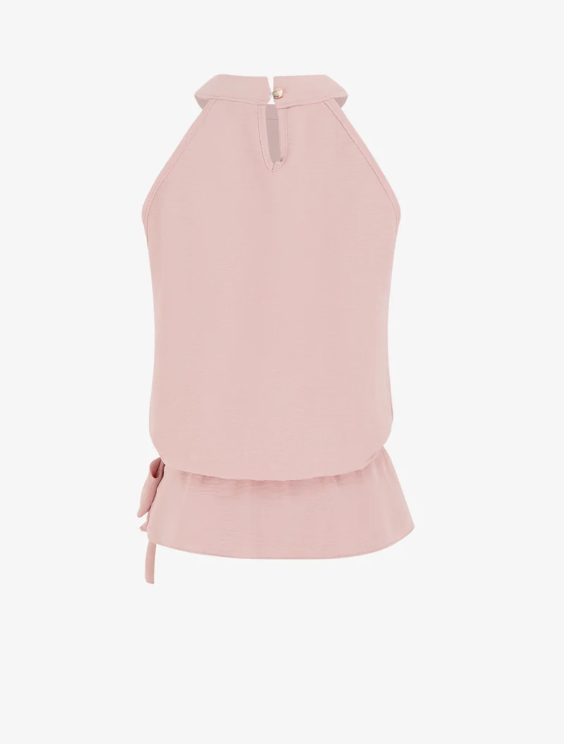 Top à col américain et noeud - Rose