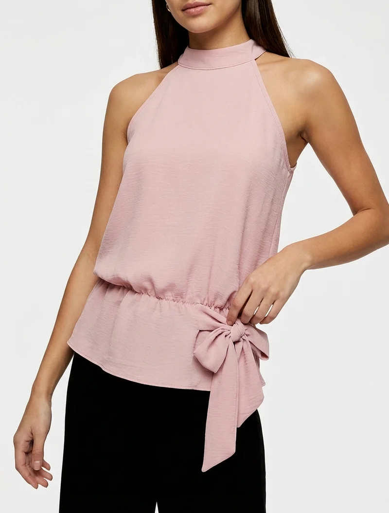 Top à col américain et noeud - Rose
