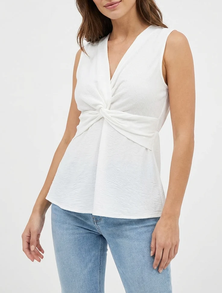Top sans manches effet torsadé - Blanc
