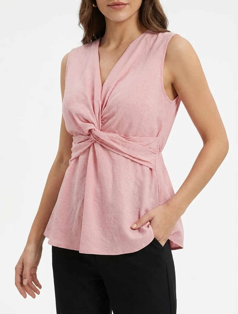 Top sans manches effet torsadé - Rose
