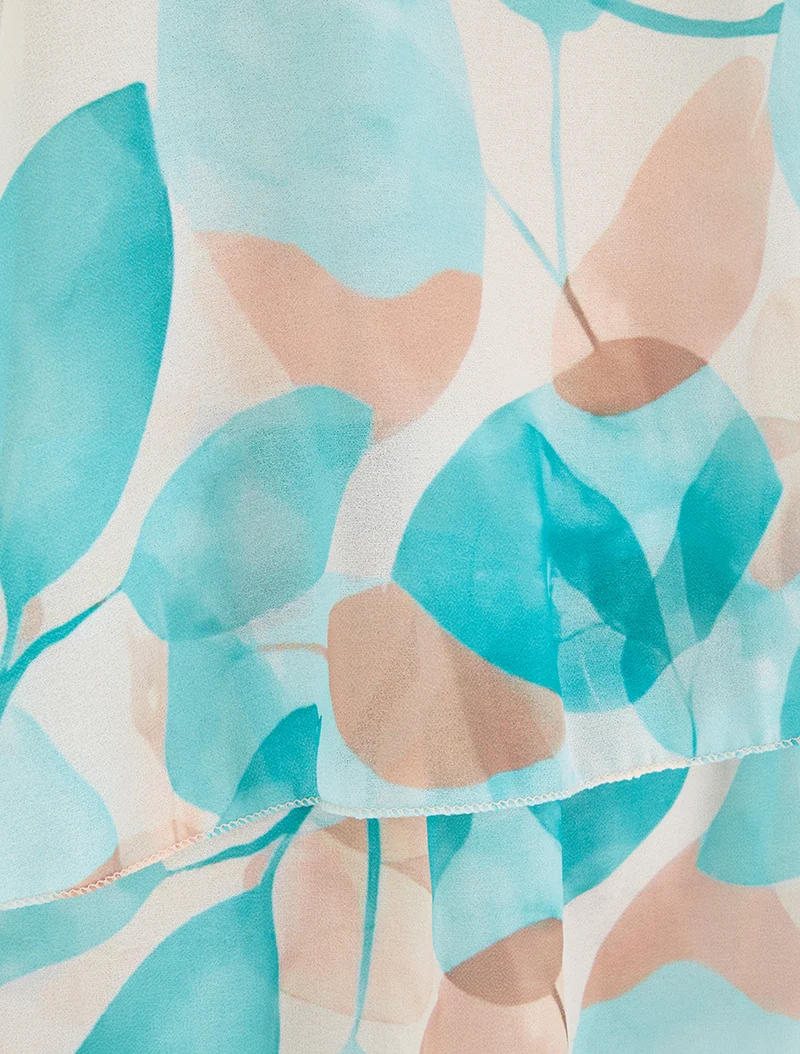 Top imprimé feuilles à bords volantés - Turquoise