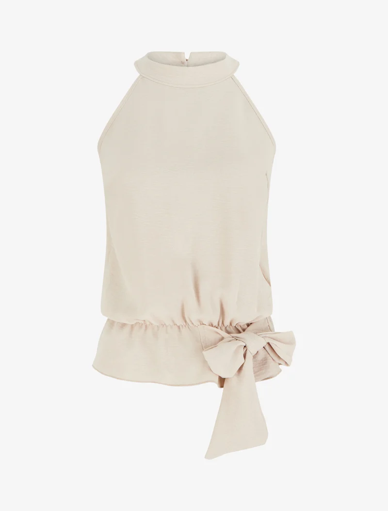 Top à col américain et noeud - Beige
