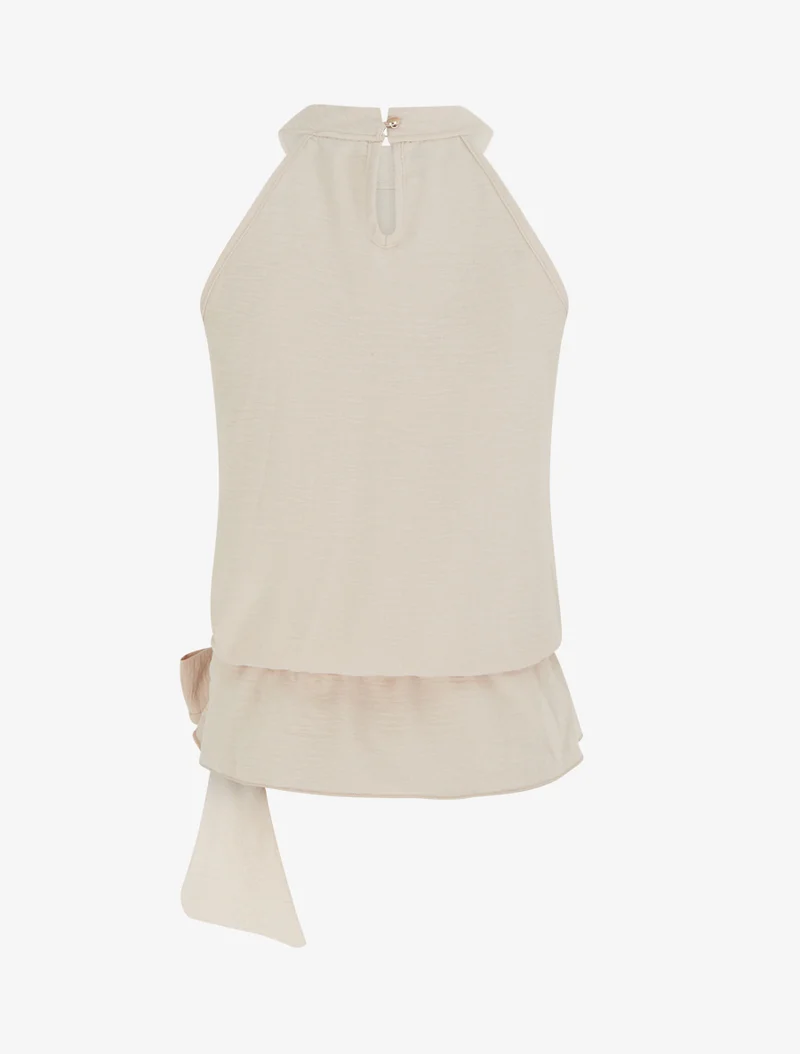 Top à col américain et noeud - Beige