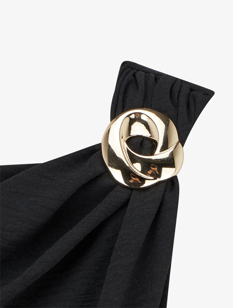Combinaison unie à empiècement bijou - Noir