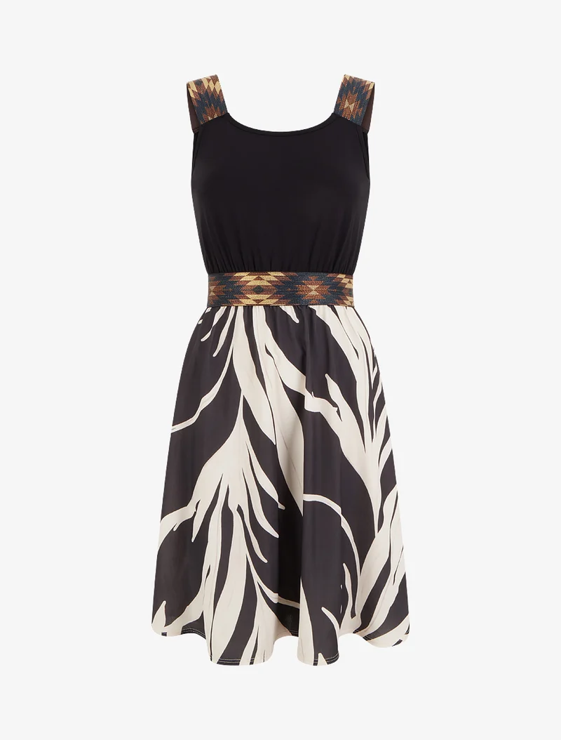 Robe imprimé graphique à taille élastiquée fantaisie - Noir