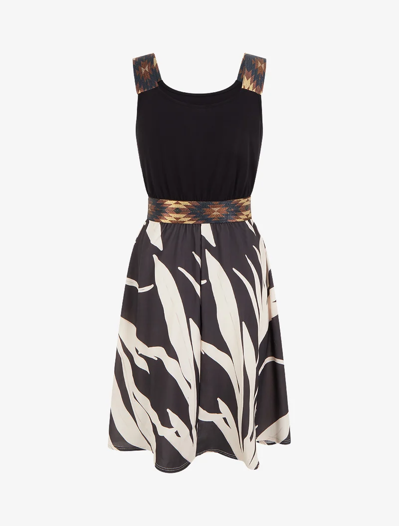 Robe imprimé graphique à taille élastiquée fantaisie - Noir