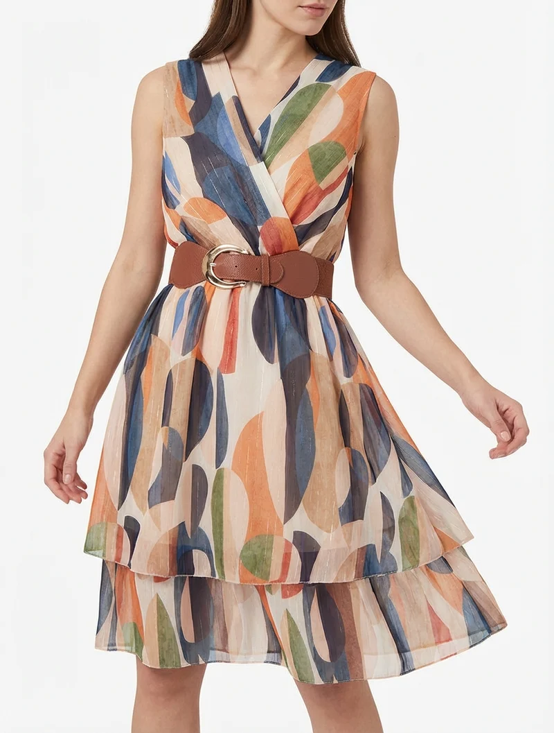Robe patineuse sans manches imprimé fantaisie - Marine