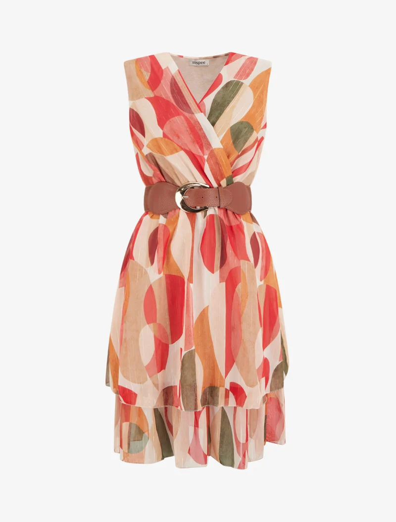 Robe patineuse sans manches imprimé fantaisie - Rouge