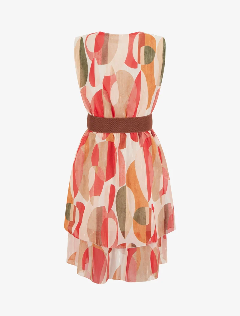 Robe patineuse sans manches imprimé fantaisie - Rouge