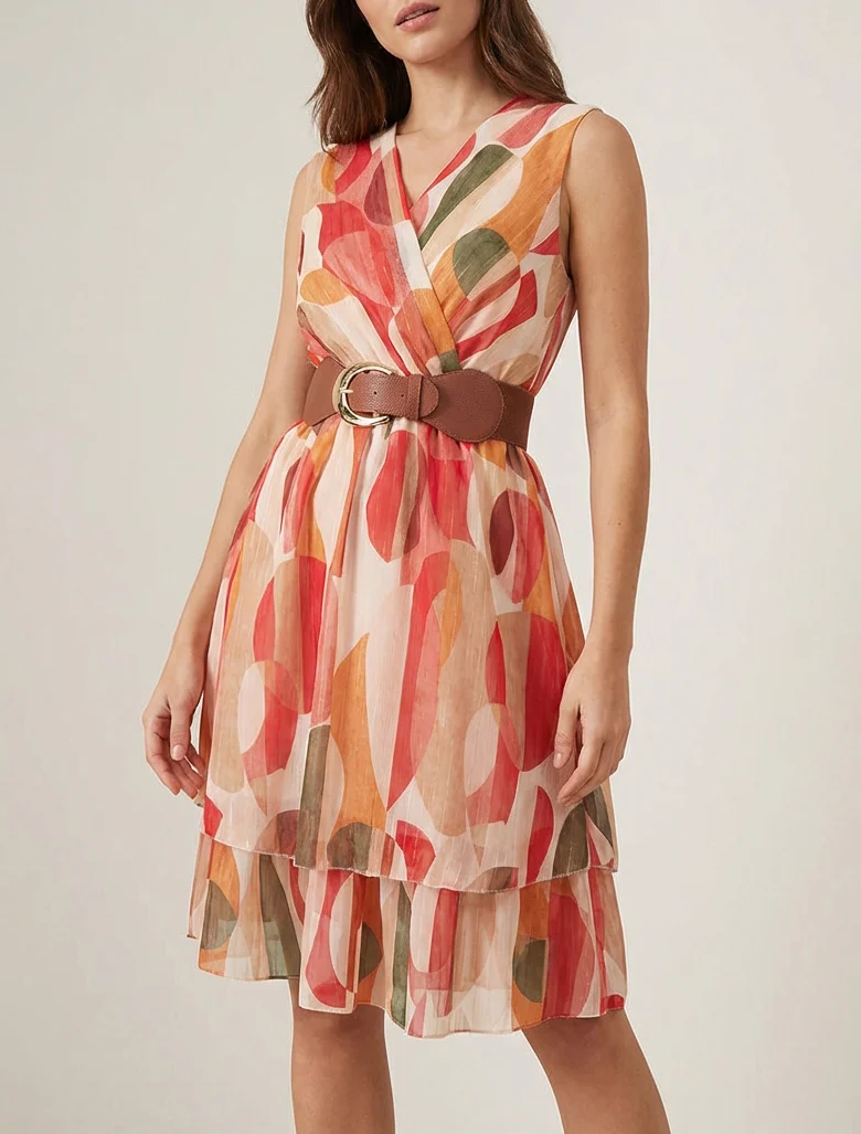 Robe patineuse sans manches imprimé fantaisie - Rouge