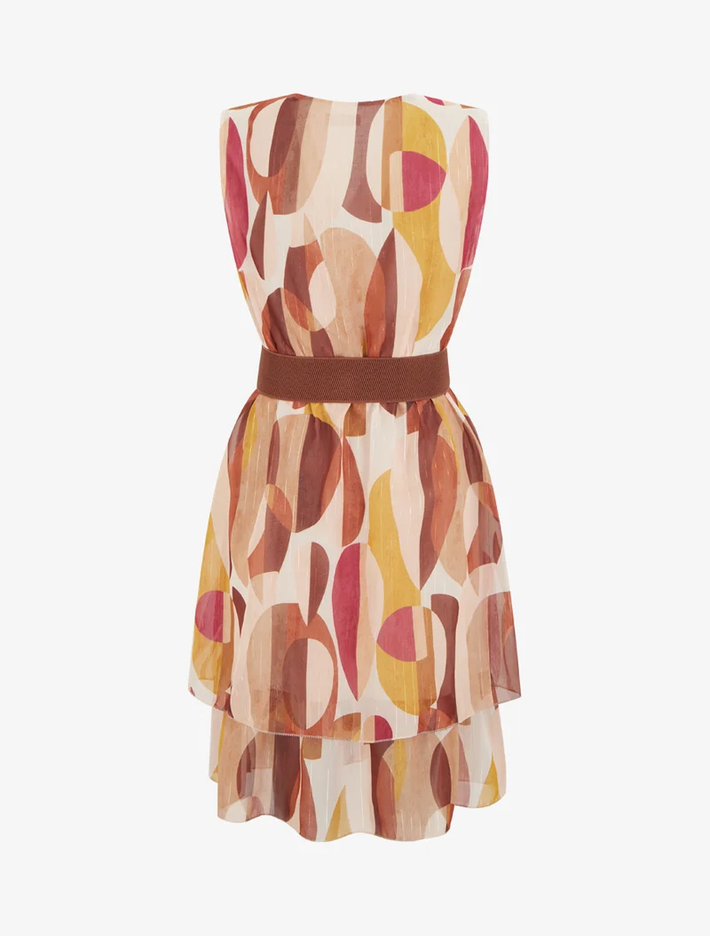 Robe patineuse sans manches imprimé fantaisie - Marron